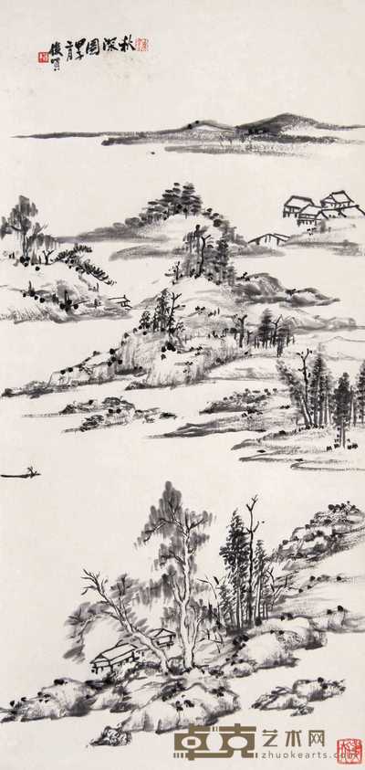 萧俊贤 甲子(1924年)作 秋深图 立轴 69×33cm